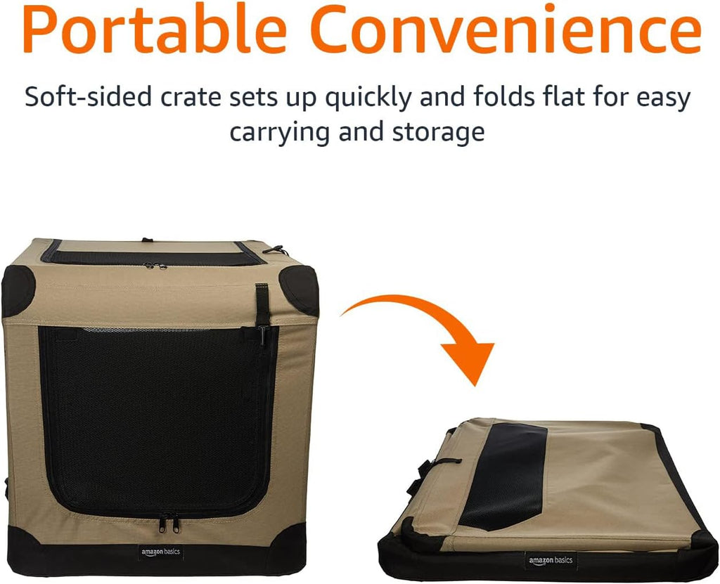 Amazon Basics Portable Folding Soft Dog Crate, Double Door, Collapsible Travel Kennel, Easy to Assemble, Medium, 29.92" 