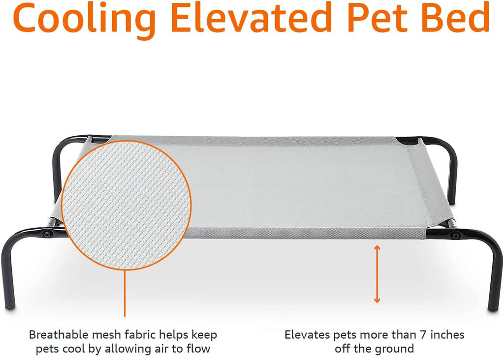 Amazon Basics Cooling Breathable Elevated Dog Bed with Durable Metal Frame, Medium, 43 x 26 x 7.5 Inch, Grey, Easy to As