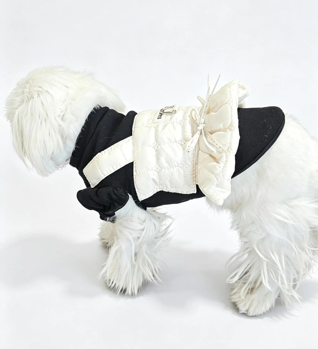 Nuanxin Small Dog Quilted Puffer Vest Dress Faux Two-Piece、Beige、X-Small