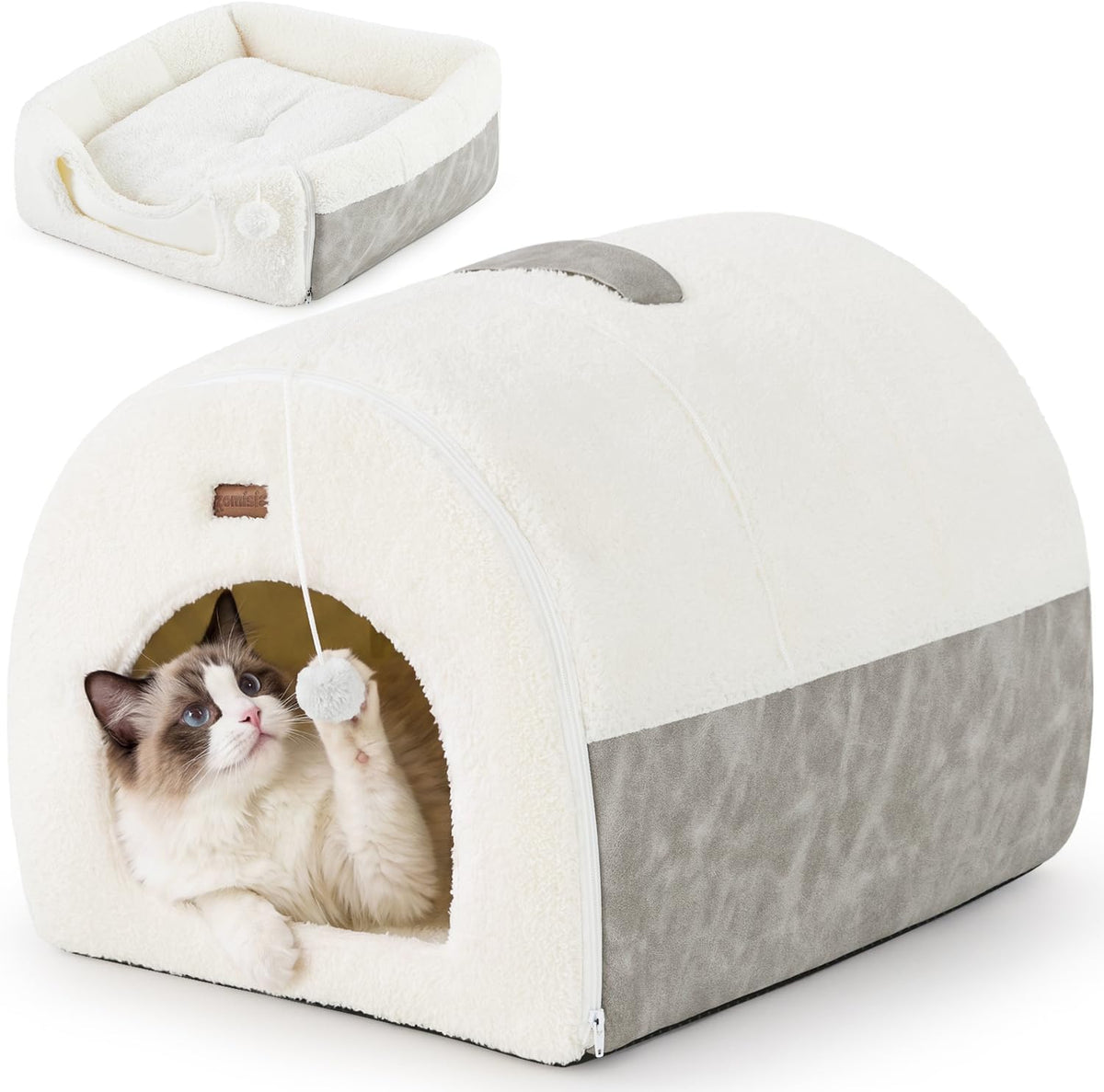 2in1 Cat Bed Cave for Indoor Cats Enclosed Bed with Washable Pillow