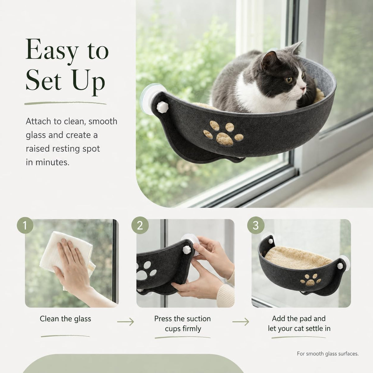 Cat Car Window Hammock with Soft Pad,Cat Window Seat,Cozy Resting,Gray L