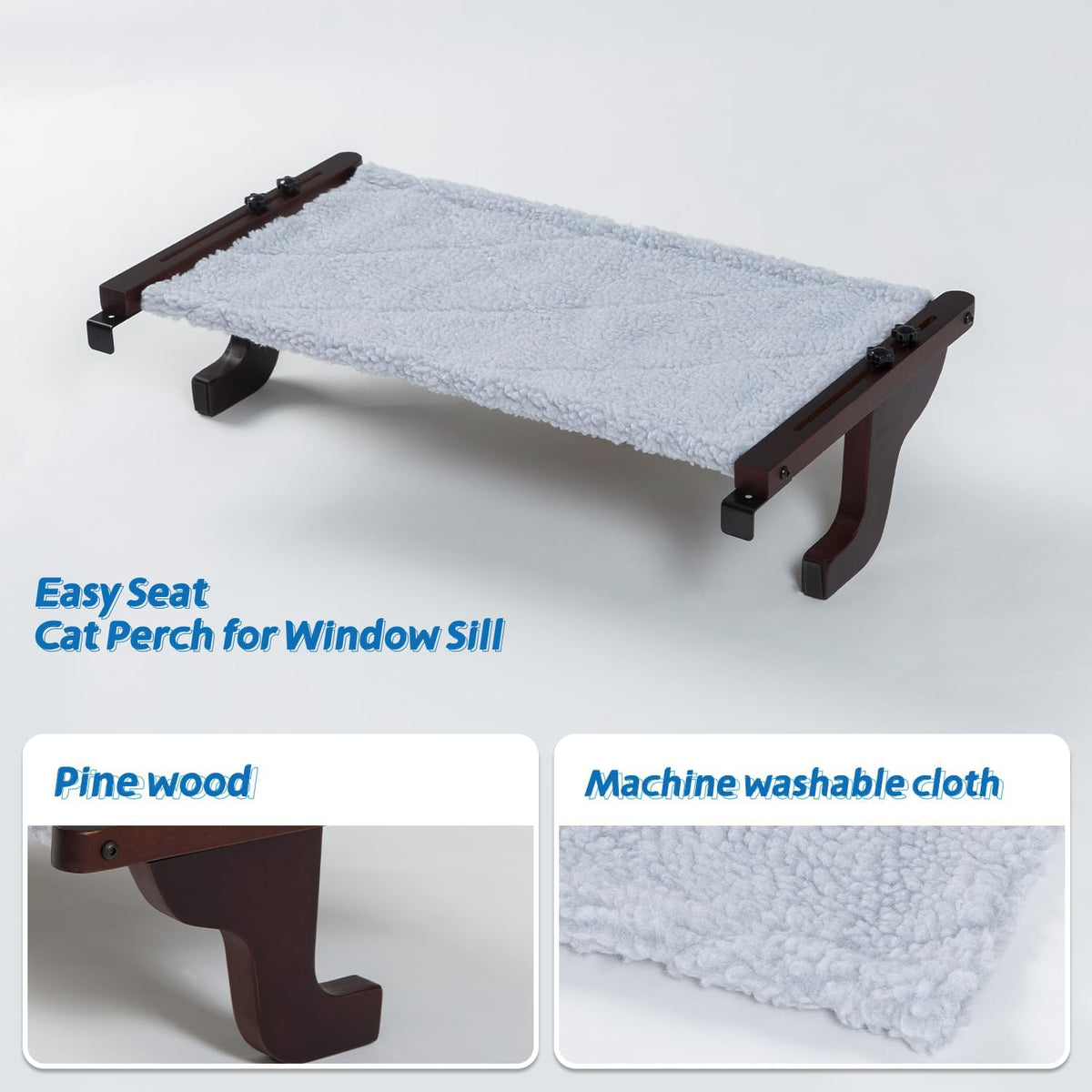 Zakkart Easy Seat Cat Perch for Windowsill (Dark Stained Wood/Gray, M)