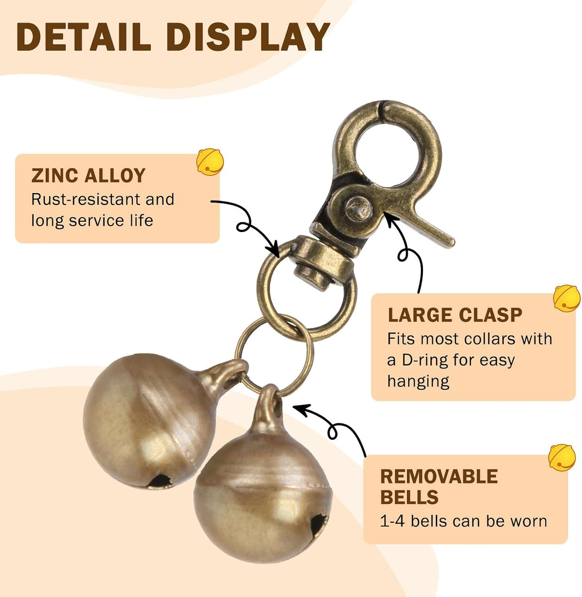 Bells for Dog Collars - 2 Pack Pet Hanging Ring Bell Accessories for Dog & Cat, Pet Pendant Collar Charm with Heavy Duty
