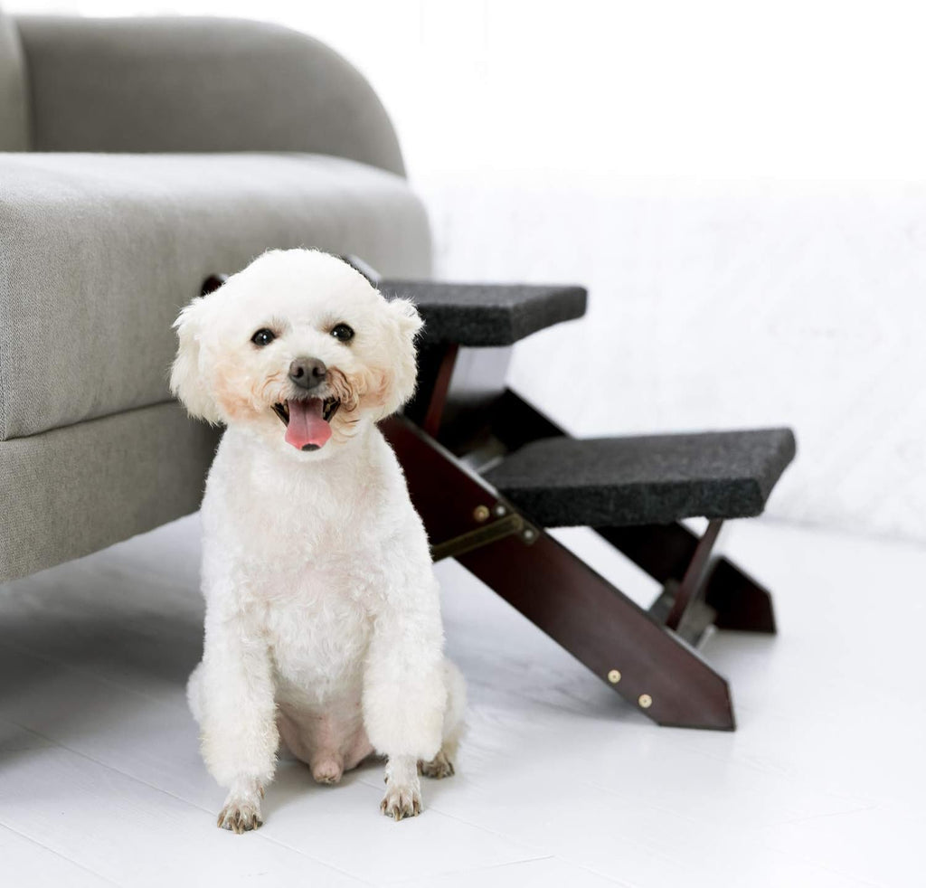 MEWANG Wooden Pet Stairs - 2 Step Foldable Ramp for Senior Dogs & Cats