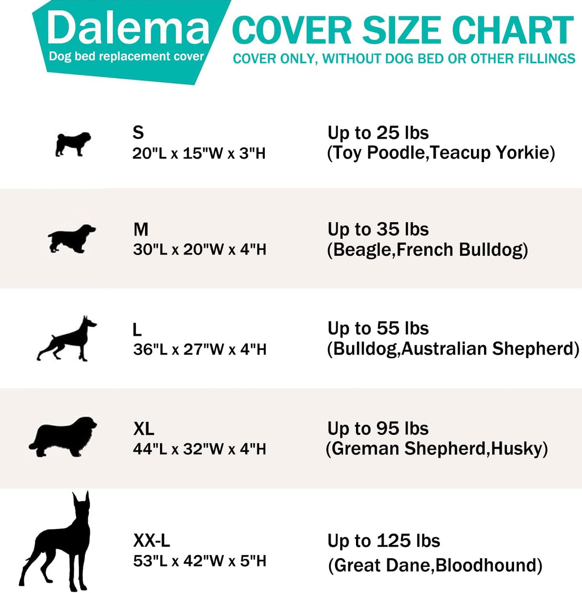 Zip UP Dog Bed Cover,DIY Waterproof Dog Bed Cover,44"Lx32"Wx4"Th,Cover Only