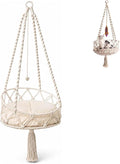 Macrame Cat Bed Hanging, Boho Hammock with Cushion for Indoor Cats (C,Diameter 50 cm)