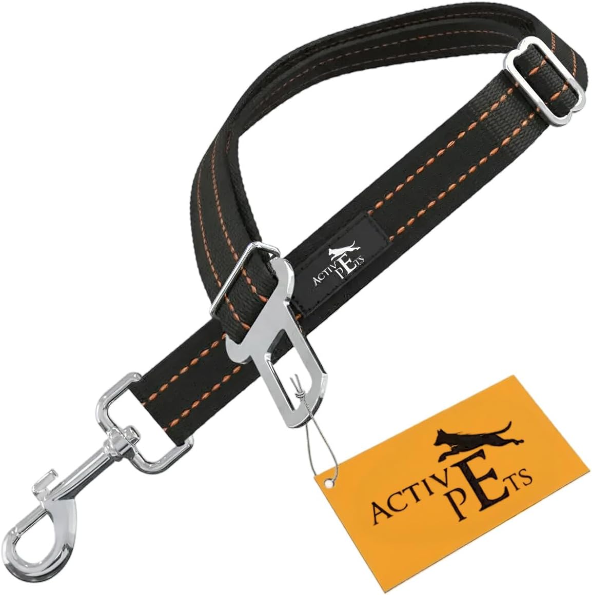 Black Car Seat Belt for Dogs, Attaches to Harness & Collar, Adjustable 18" - 24" Travel Restraint System Fits Small - La