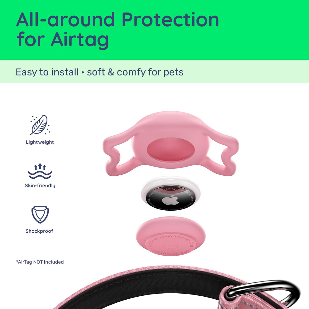 Premium Airtag Dog Collar，With IP68 Waterproof AirTag Holder,Pink,S