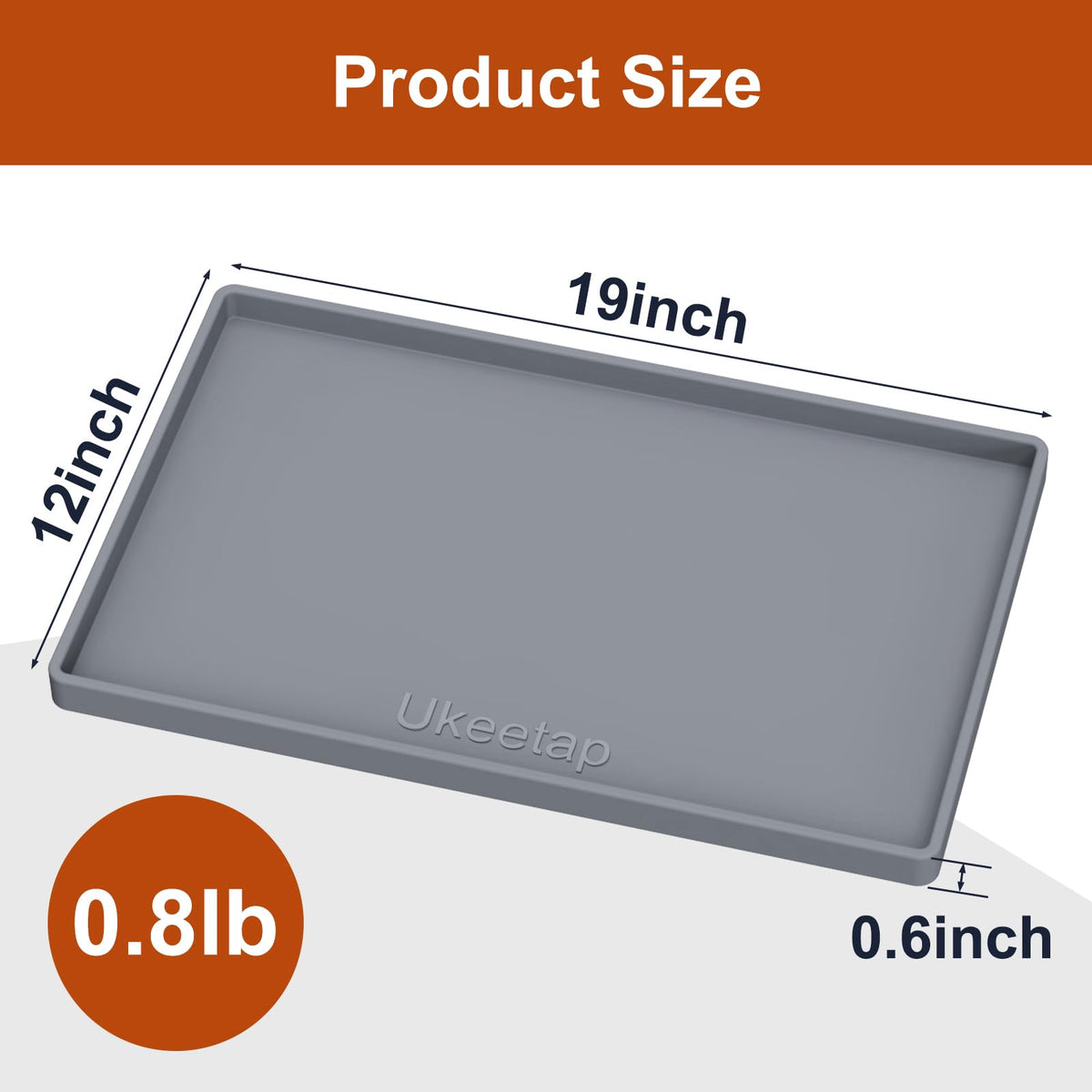 19" x 12" Extra Thick Silicone Mat Waterproof with Raised Edge, Gray