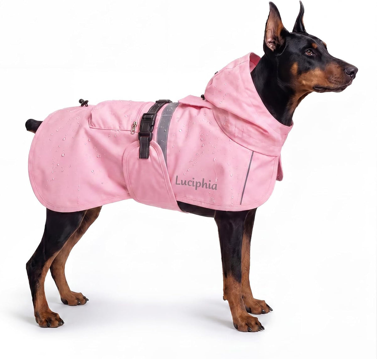 Luciphia Dog Raincoat, Adjustable Hooded Reflective Jacket with Pocket