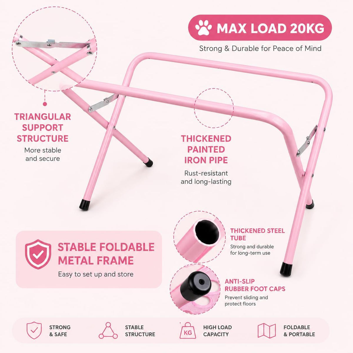 Pet Shower Holder with Stand, 8-Hole Dog Grooming Hammock for Bathing, Nail Trimming & Paw Care, Pet Grooming Harness fo