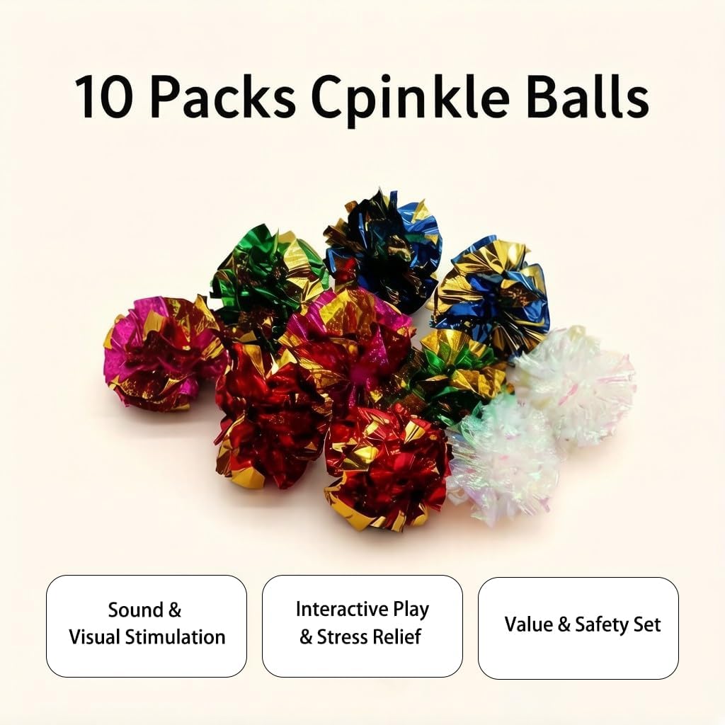 LASOCUHOO Cat Toys, 30 Packs Interactive Cat Toy Pack Including Cat Crinkle Balls, Cat Sparkle Balls, Spiral Springs for