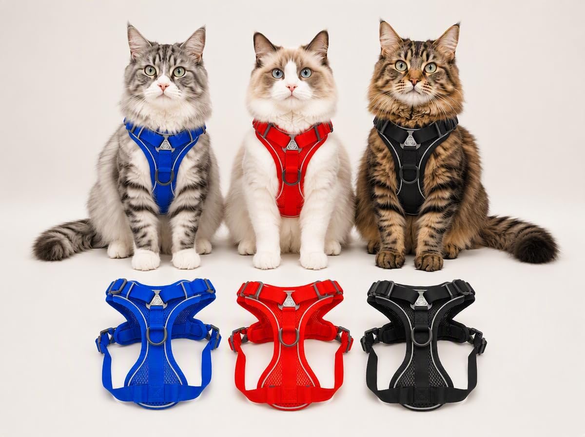 Escape-Proof Large Cat Harness and Leash Set, M, Red