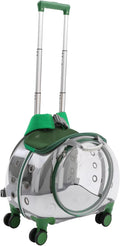 Portable Clear Cat Carrier, Pet Trolley Case with Silent Wheels, Green
