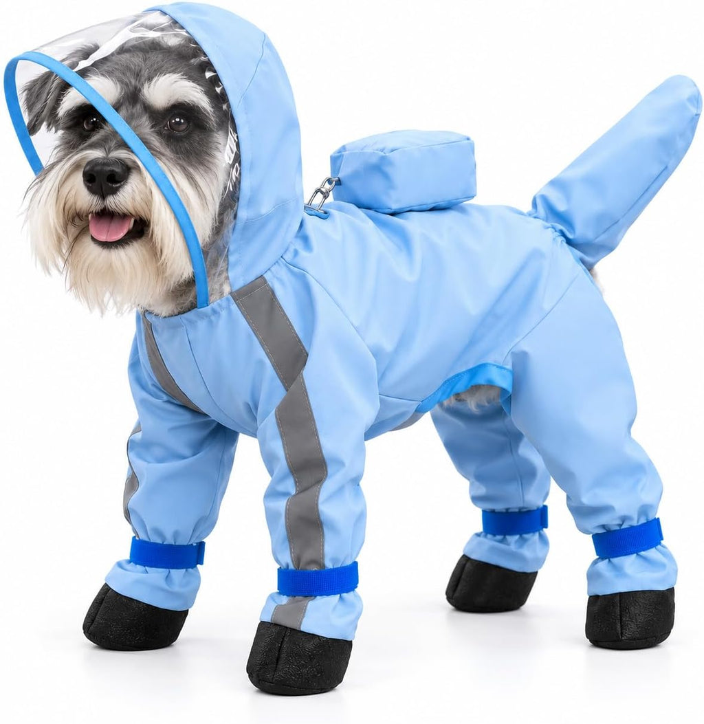 Dog Raincoat with Boots, Hooded Four-Leg Rain Suit for Small Dogs，A：Medium