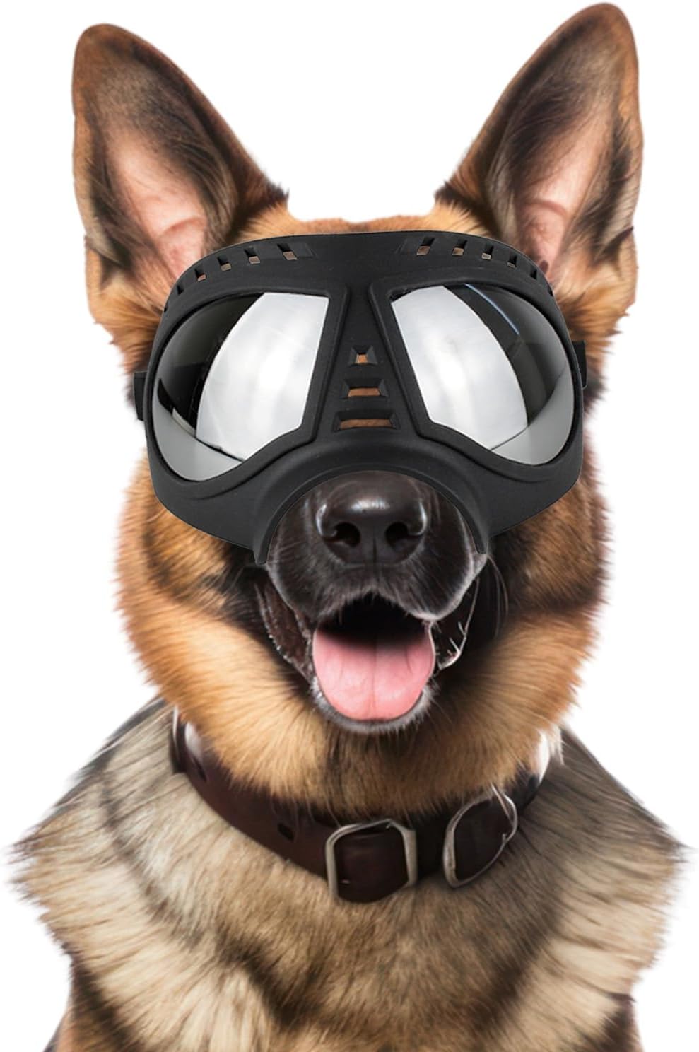 Dog Sunglasses UV Protection Clear Dog Goggles Windproof Glasses with Elastic Straps for Medium-Large Breed, Black Frame