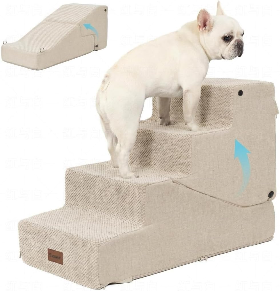 5-Step Dog Stairs and Ramp for Small Dogs and Cats, Pet Steps for High Bed with Non-Slip Bottom, Black