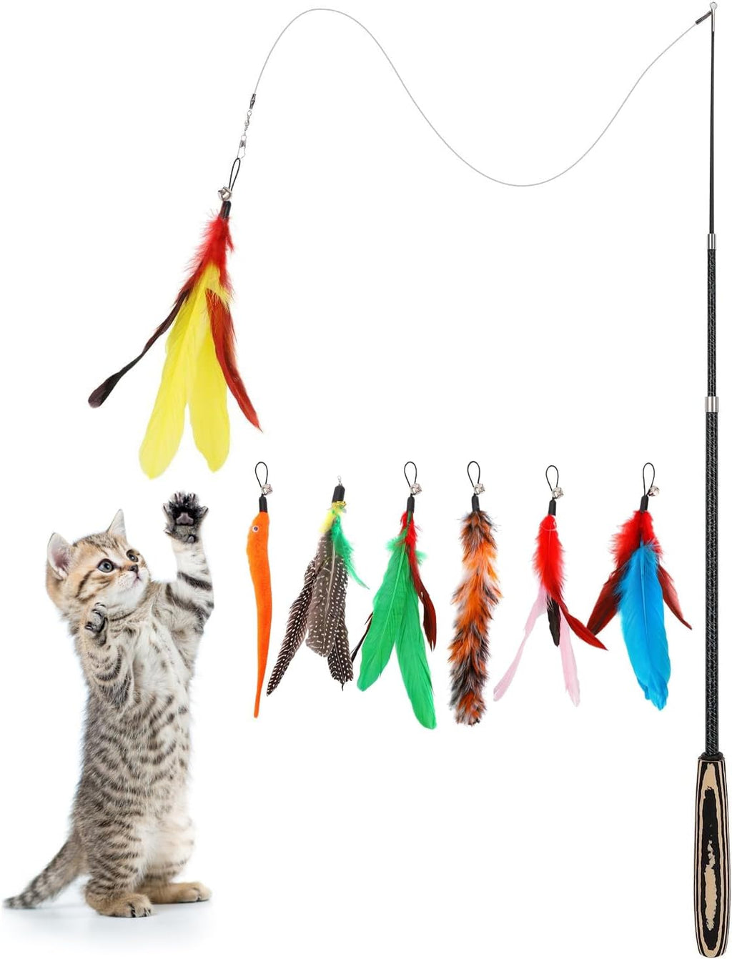 Pawaboo Cat Feather Toys, 4 Pack Interactive Cat Feather Teaser Wand Toys