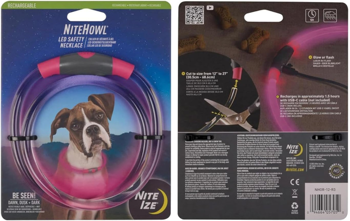 Nite Ize NiteHowl Rechargeable LED Safety Necklace - Dog Light for Dog-Walking Gear - Weather-Resistant Design - 5 Hours