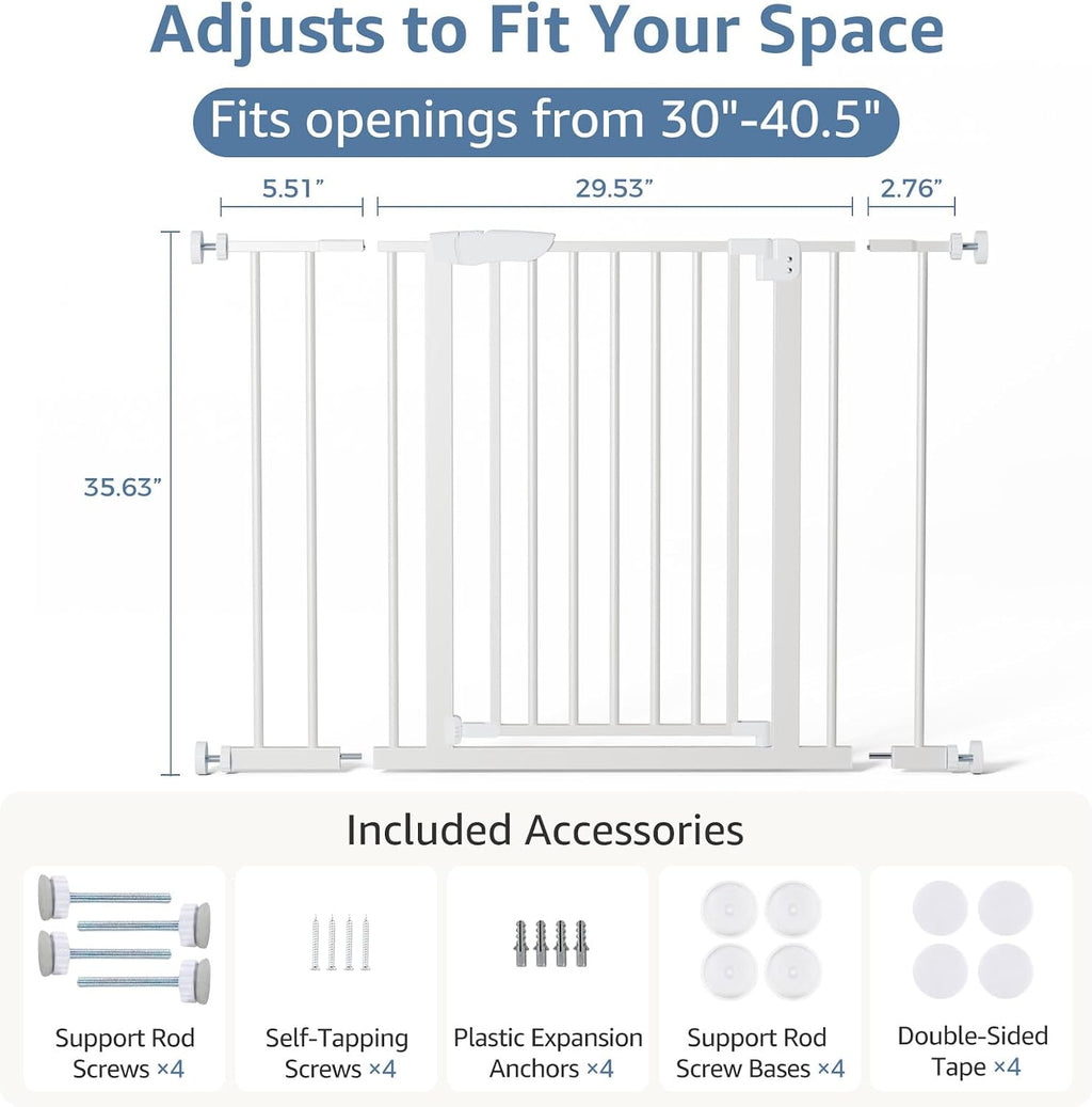 DUMOS 36 in Extra Tall Baby Gate for Stairs, 30-40.5 in, Auto Close, White