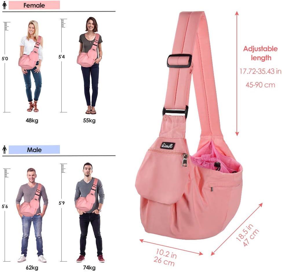 Lukovee Small Pet Sling, Hard Bottom Support, Storage Pocket, Padded Strap