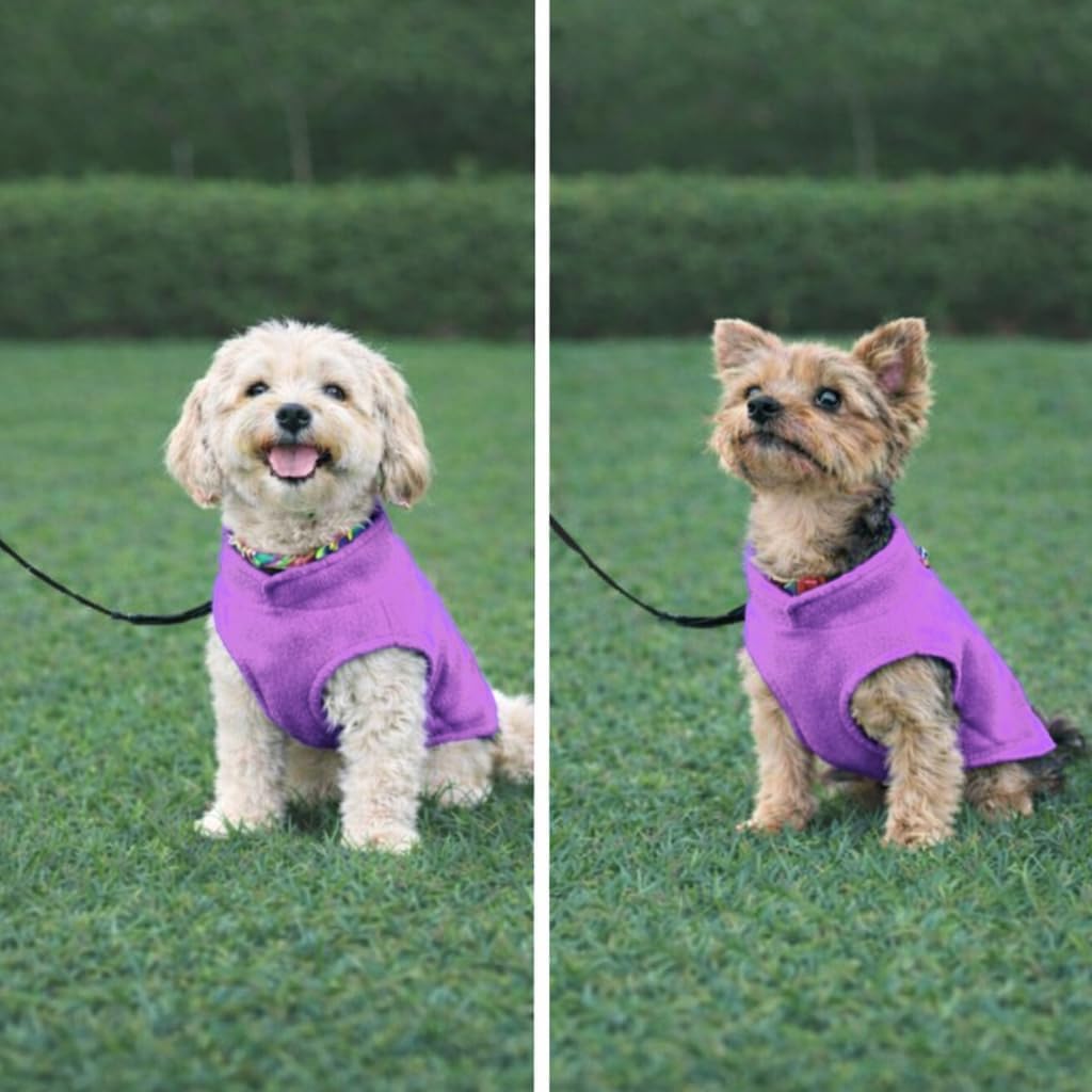 Dog Fleece Vest Sweater with Leash Ring, Purple Medium (6-10lbs)