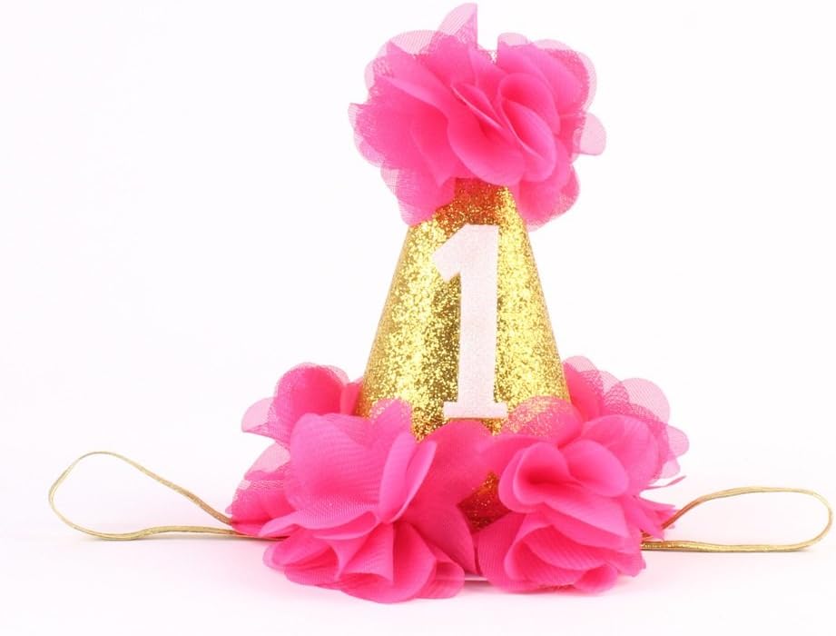 Stock Show 1st Pet Birthday Cone Hat Dogs Cats Holiday Party Hat Headwear Costume with Flowers Accessories and Adjustabl