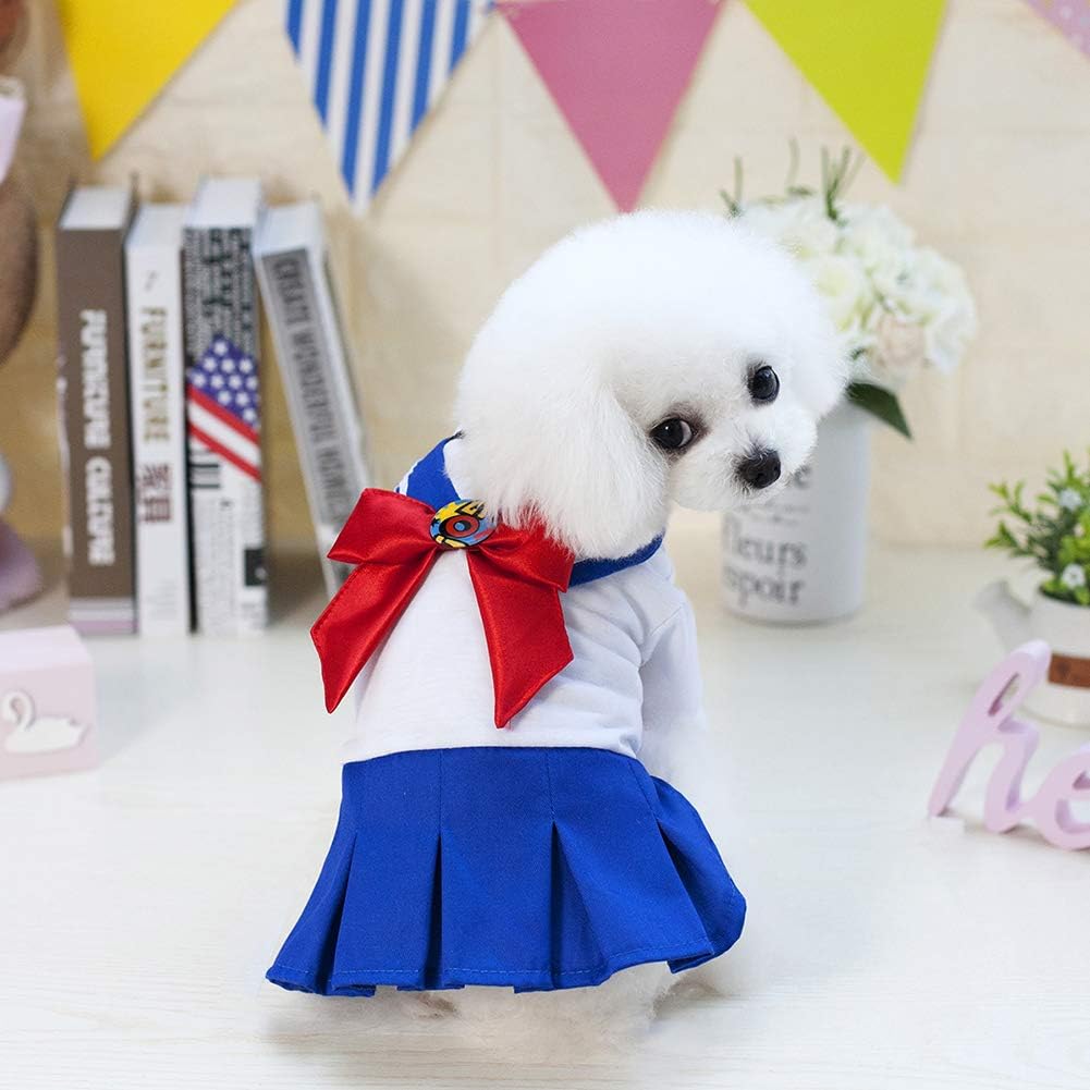 Tangpan Bow-Knot Student Cosplay Pet Costume Dog Skirt Camp Dress(Blue,M)