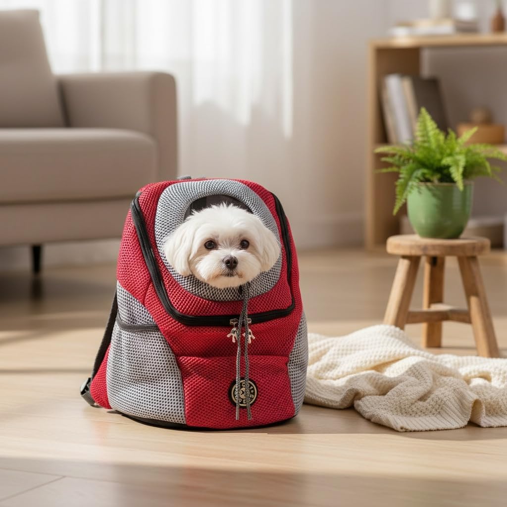 Hands-Free Dog Backpack Carrier for Small Medium Dogs & Cats (13-17 lbs), Breathable Legs Out Pet Front Carrier with Adj
