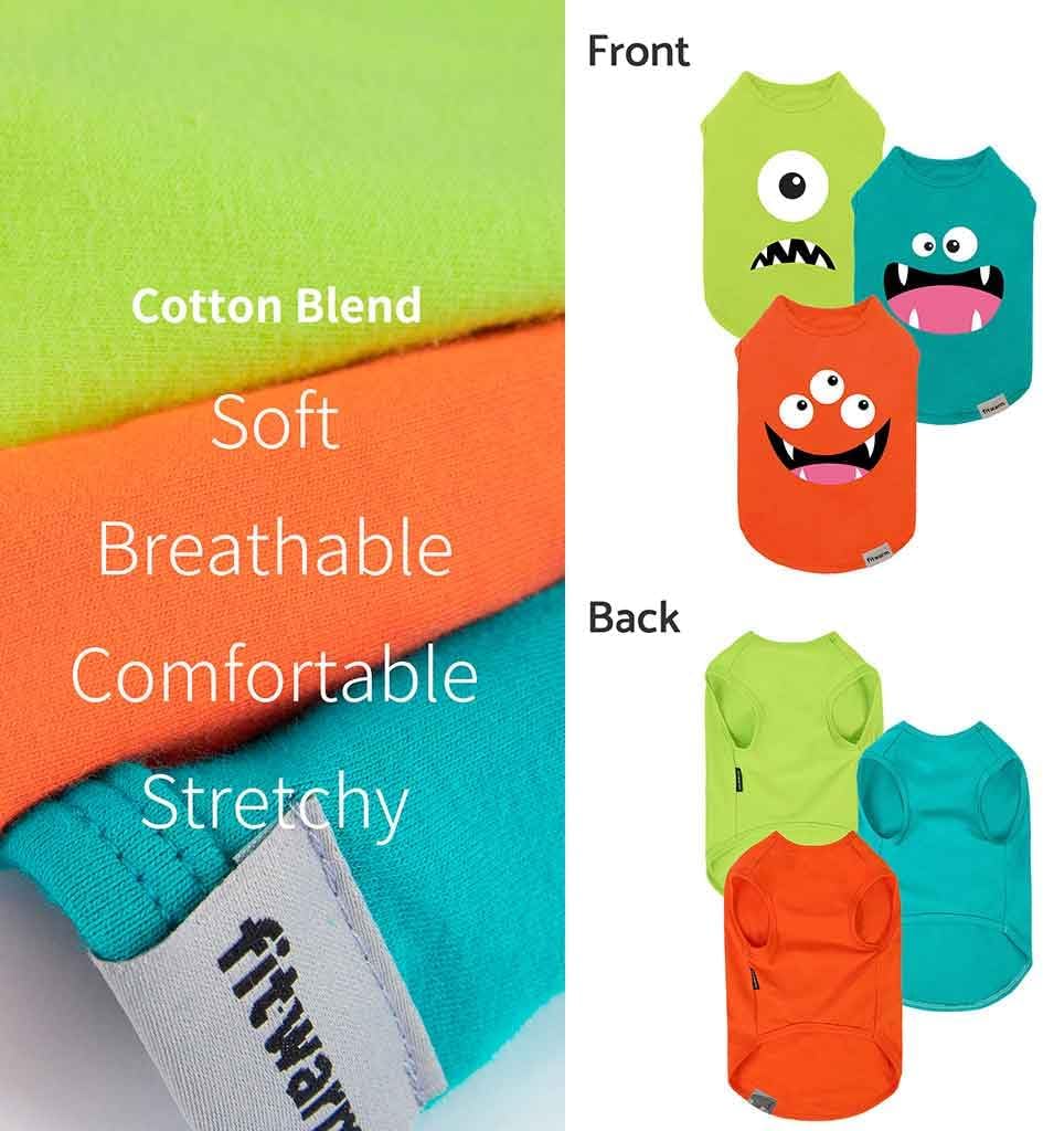 Fitwarm 3 Pack Monster Dog Shirt, Lightweight Funny Dog Tshirt, Summer Clothes for Small Dogs Boy Girl, Pet Outfit, Oran