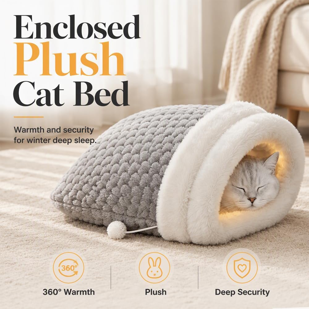 Cat Sleeping Bag for Indoor Cats, Plush Cave Bed, Machine Washable