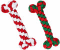 Christmas Rope Dog Toys 2-Pack, Red Green and Red White Bones - Small