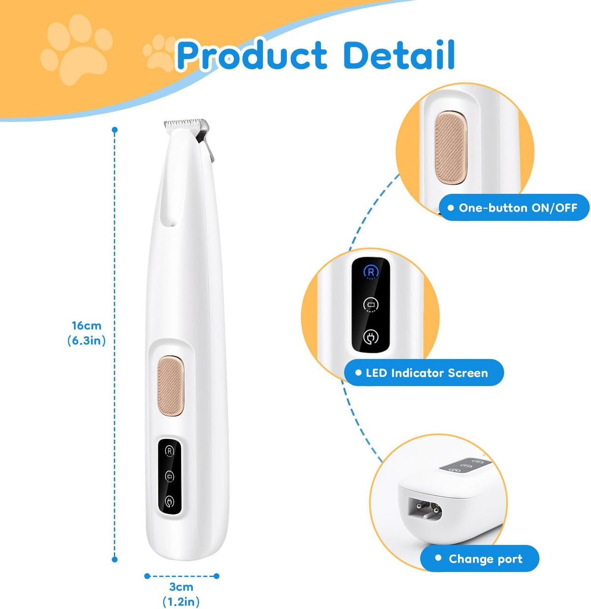 Mcbazel Pet Micro Precision Trimmer, Multifunctional Pet Hair Trimmer Waterproof Rechargeable Shaver with LED Light for 
