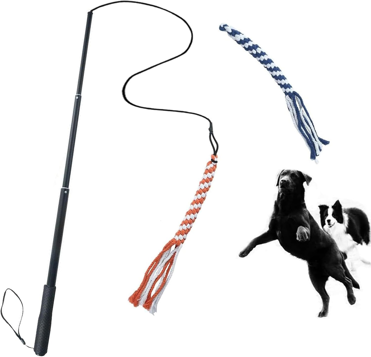 ASOCEA Dog Extendable Teaser Wand Pet Flirt Stick Pole Puppy Chasing Tail Interactive Toy for Small Medium Large Dogs Tr
