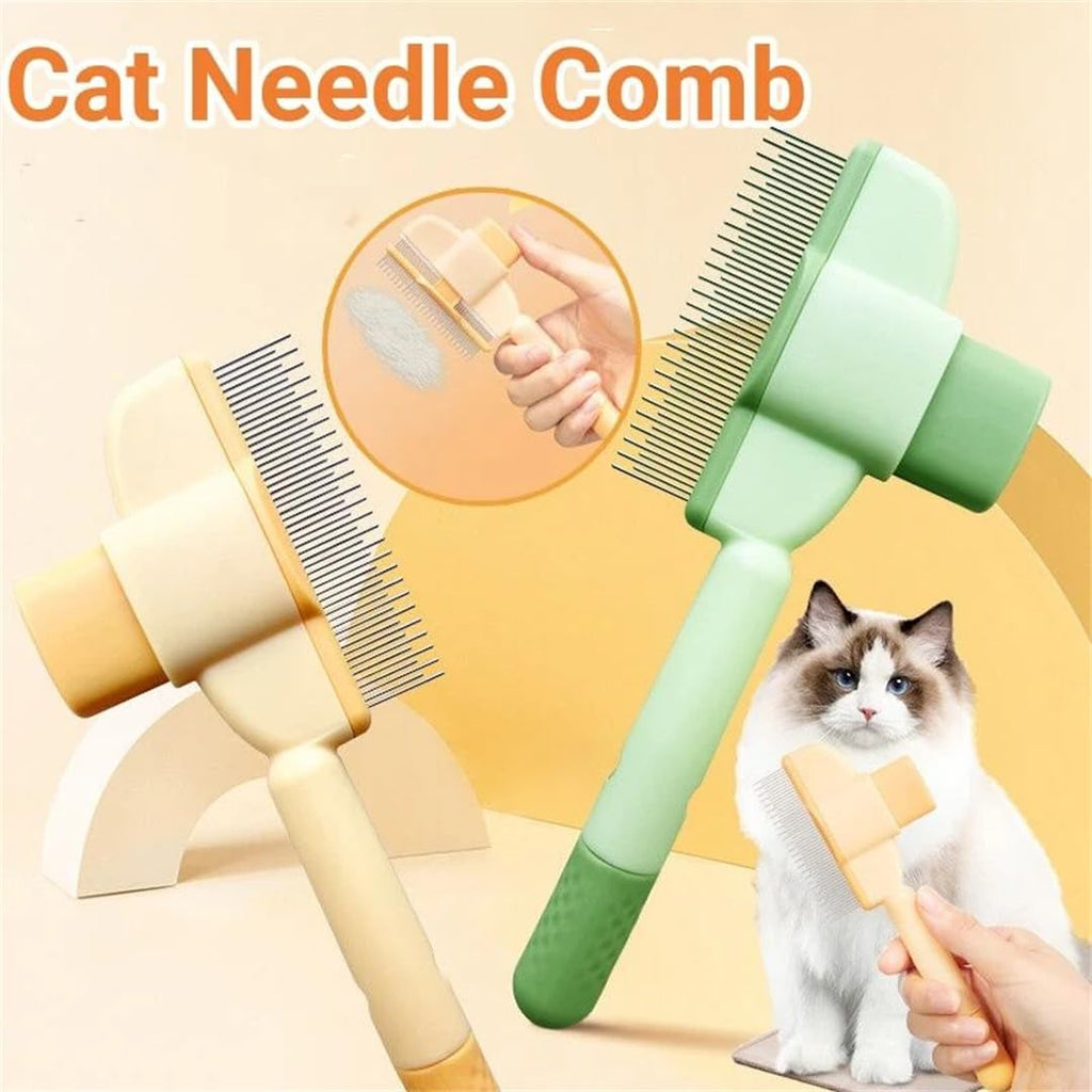 ProGroom Pet Comb – One-Click Self-Cleaning Grooming Comb for Cats Dogs (Green)