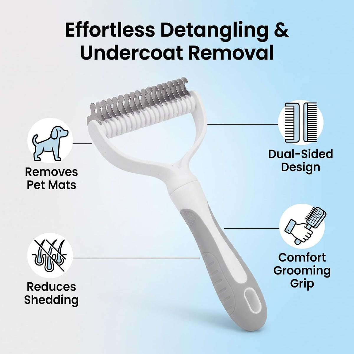 GLOGLOW Lightweight Ergonomic Grooming Brush for Backyard Shedding (Grey)