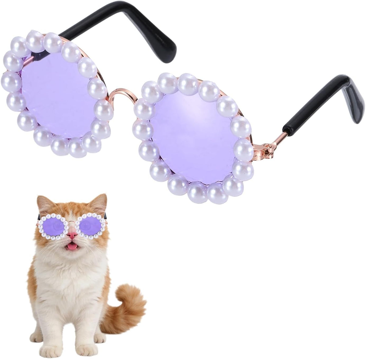 Dog Sunglasses, Cat Cute Round Glasses Purple Lens, Gold