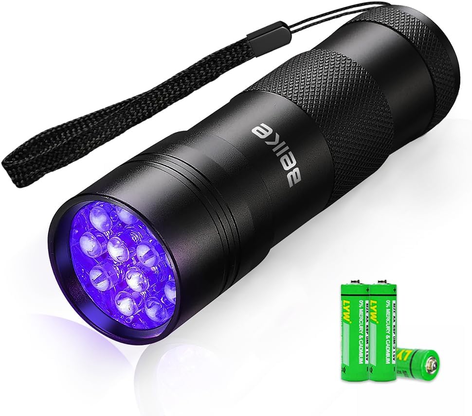 UV Flashlight Black Light–Small Portable Mini 12 LED Blacklight Flashlight for Hidden Stain Detection in Room, Resin Cur