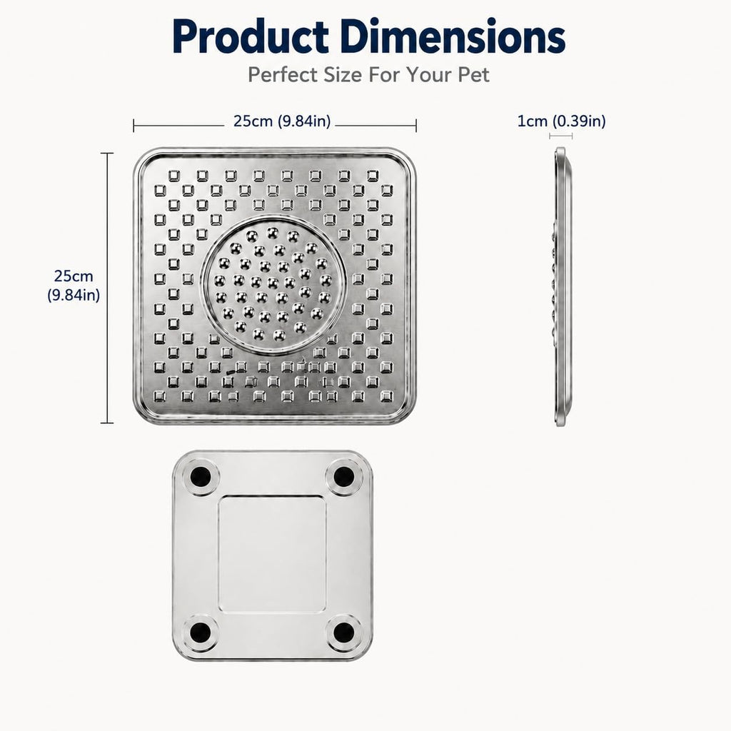 Stainless Steel Lick Mat for Dogs & Cats, Dual-Zone Slow Feeder