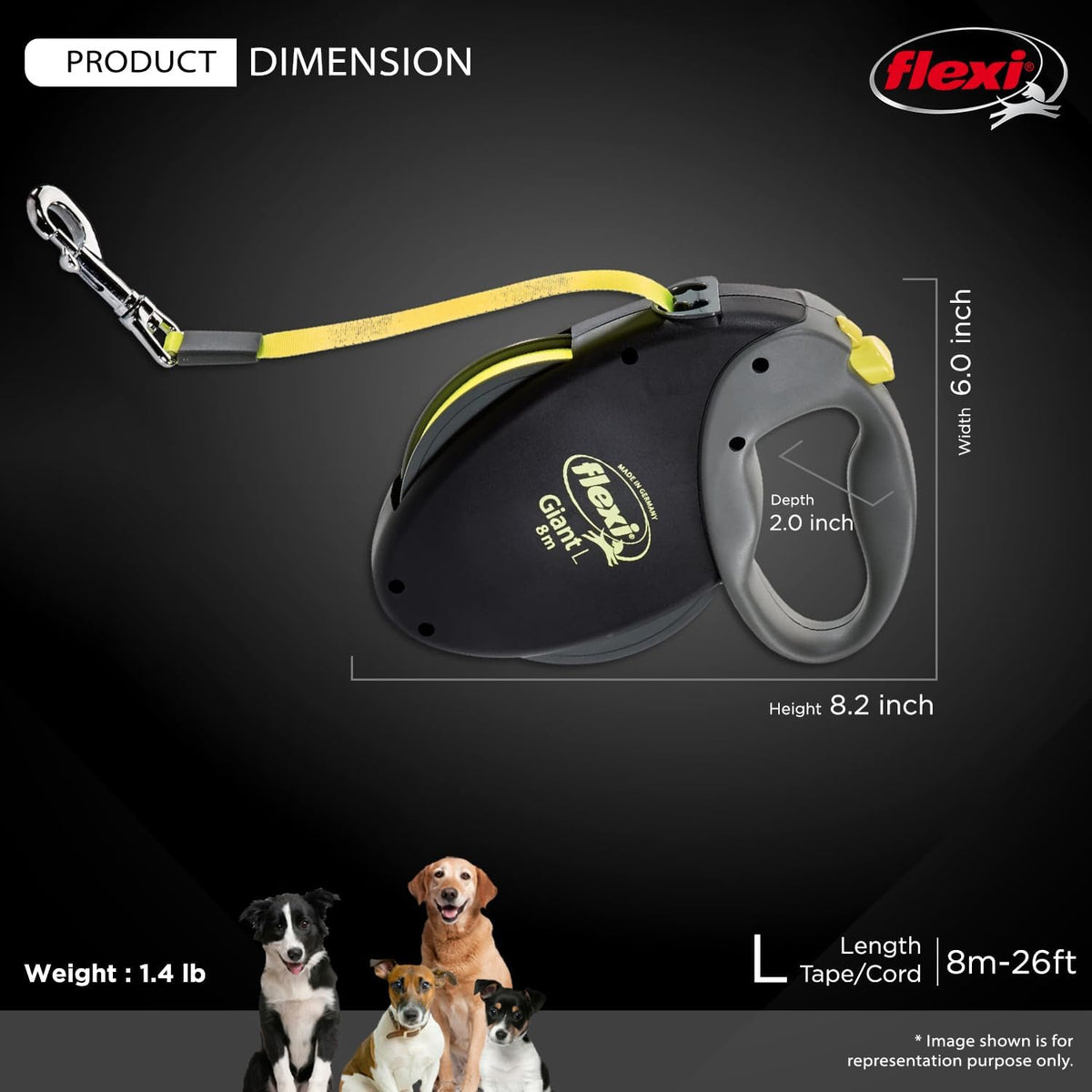 FLEXI® Giant Tape Retractable Dog Leash, Large, 26 ft - Black