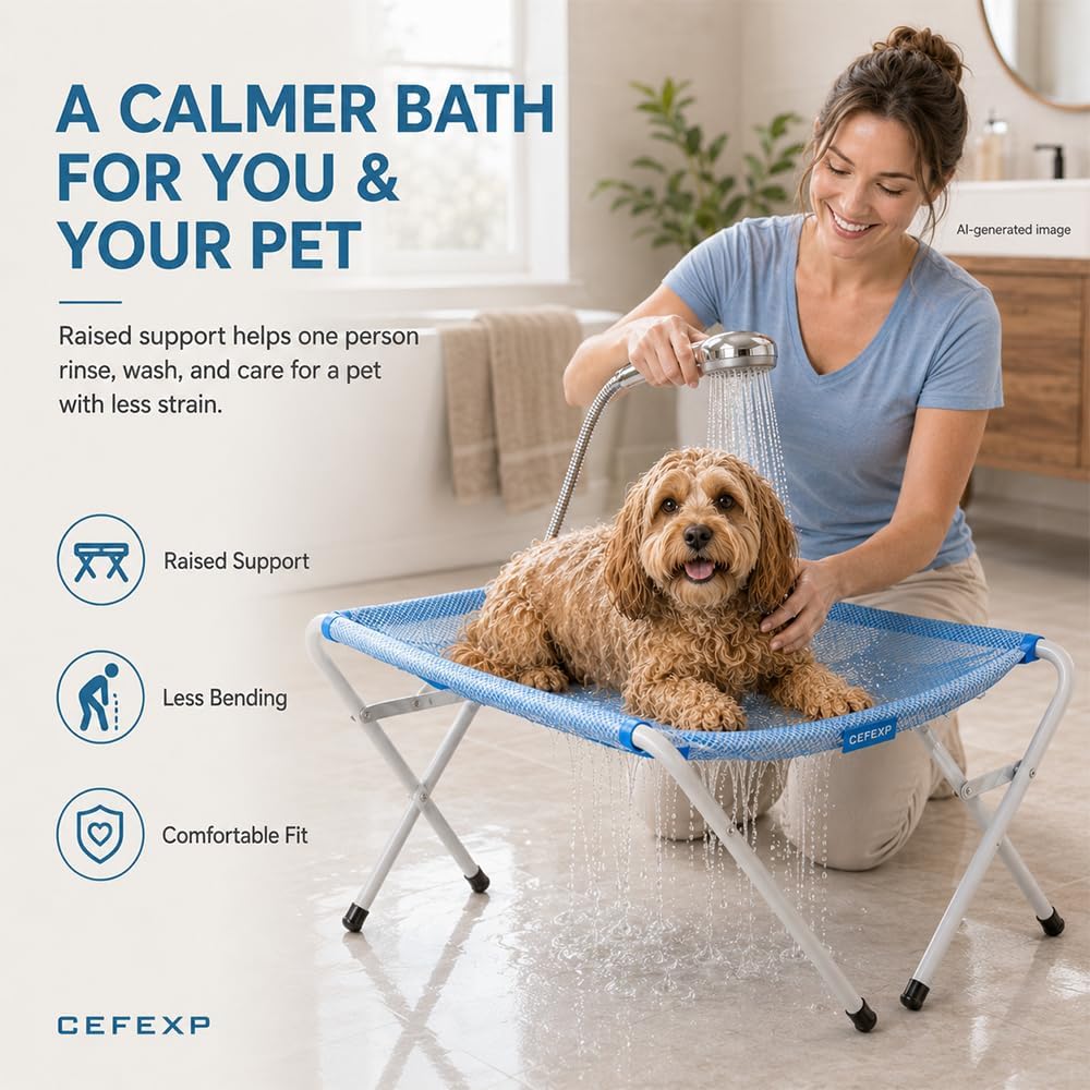 Pet Grooming Hammock Hanging Harness, Foldable Pet Bathing Stand (Blue)