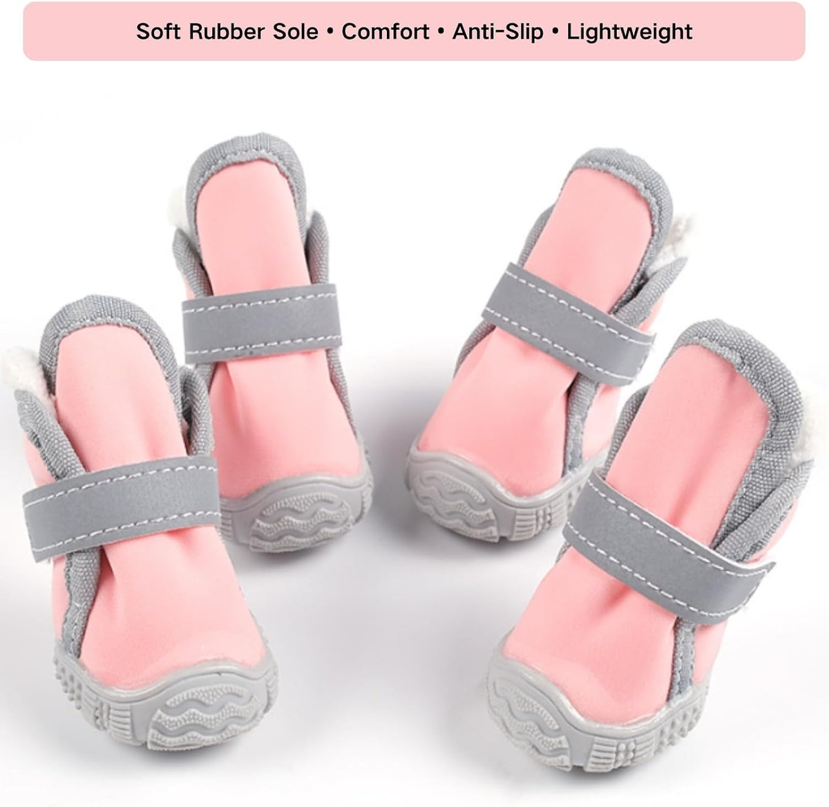 Fleece‑Lined Dog Booties Anti‑Slip Winter Paw Shoes, Pink 2#
