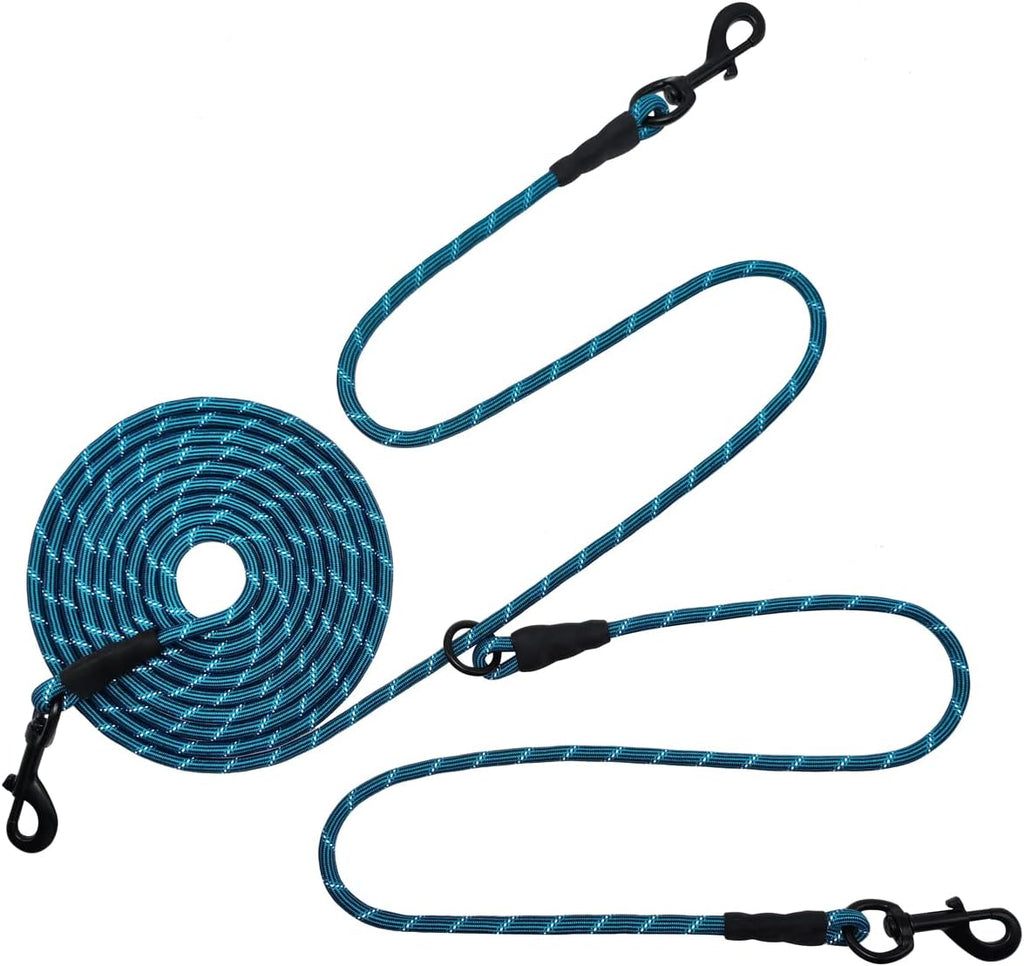 BTINESFUL 12/20/30/50FT Reflective Dog Tie Out for 2 Dogs, 1/3" Nylon Rope