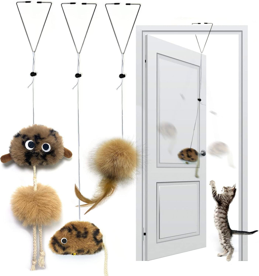 Cat Toys for Indoor Cats,Interactive Door Hanging Cat Toys Attached with Catnip/Feathers/Birds/Worm Toys for Cats/Kitten