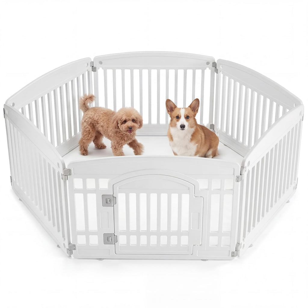NEWBULIG Dog Playpen 6-Panel, 24IN Puppy Playpen, Stable Dog Play Pen Indoors/Outdoor with Secure Locking Door, Plastic Pet Fence for Small & Medium Dogs