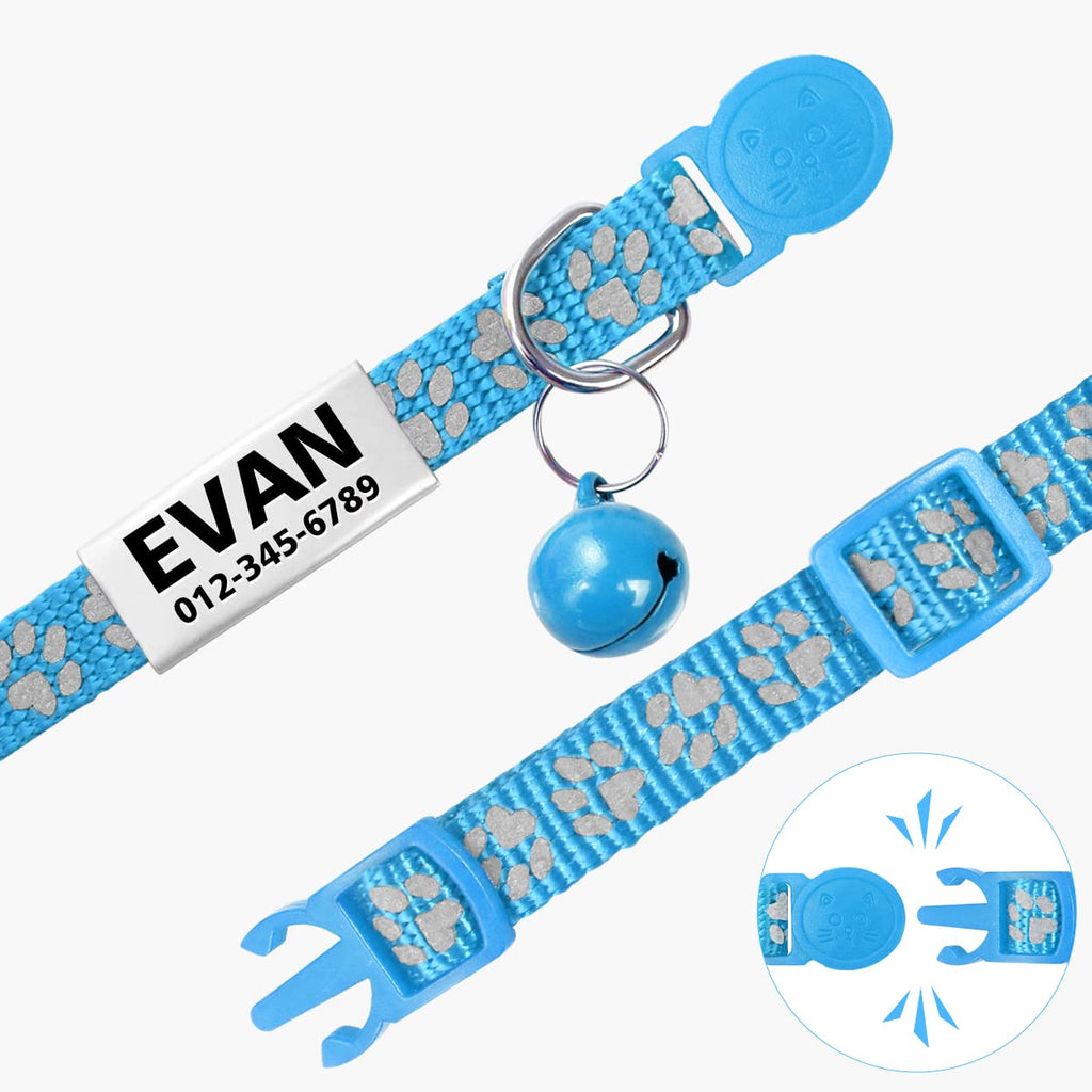 TagME 2 Pack Breakaway Cat Collar, Reflective, Name Tag for Kitten, SkyBlue