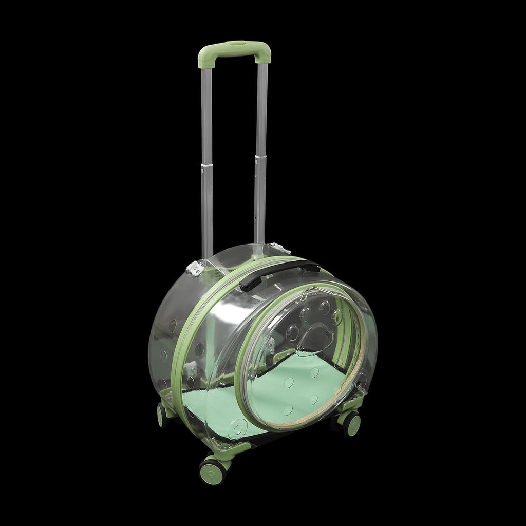 Rolling Cat Carrier Transparent Hard Shell Pet Travel Bag with Wheel(Greem)