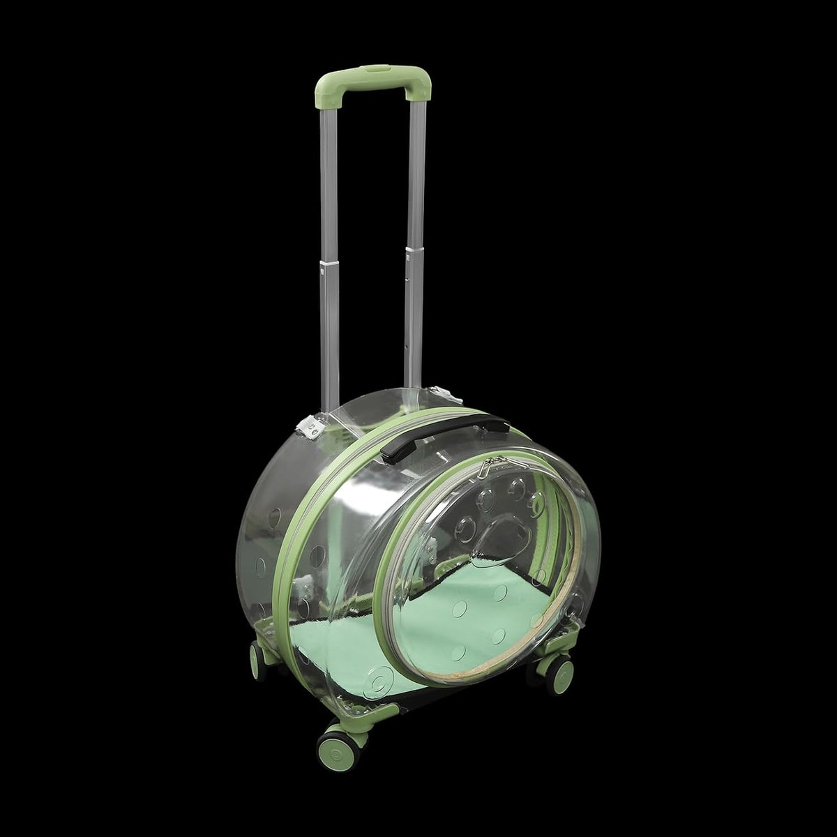 Rolling Cat Carrier Transparent Hard Shell Pet Travel Bag with Wheel(Greem)