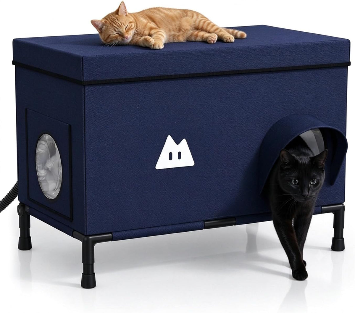 Heated Outdoor Cat House for Outside (Dark Blue,15.8"x15.8"x15.8")