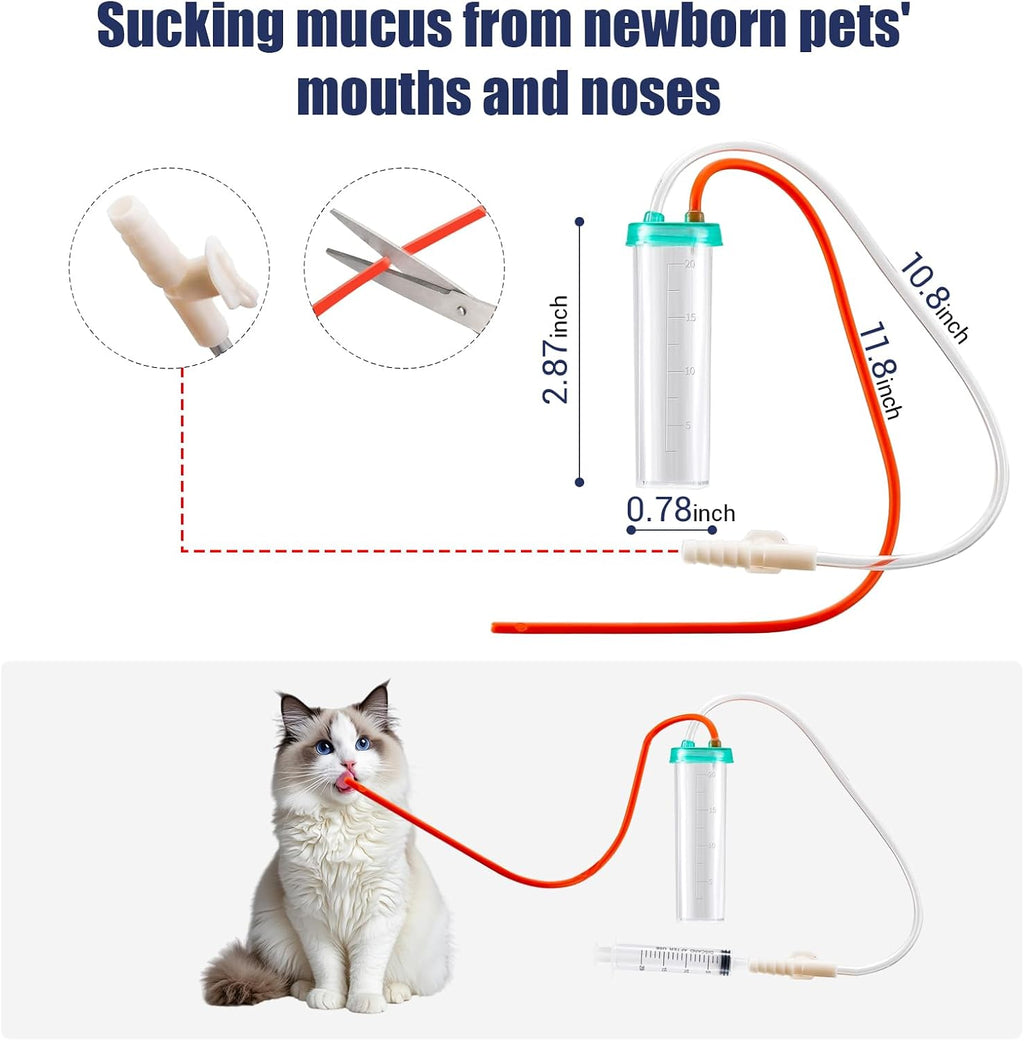 Newborn Puppy Kitten Small Animal Sterile Mucus Extractor Suction Catheter, Animal Kid Puppy Kitten Tube Feeding Kit 8 F